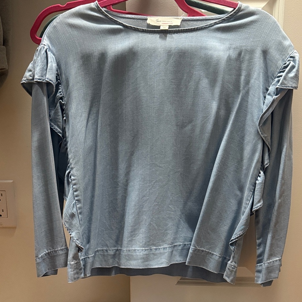 Two by Vince Camuto Soft Blue Ruffle Top